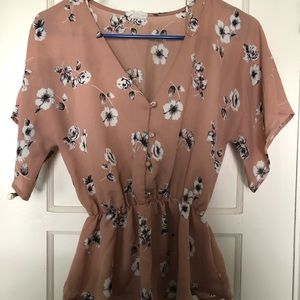 Pink peplum flowy floral top
